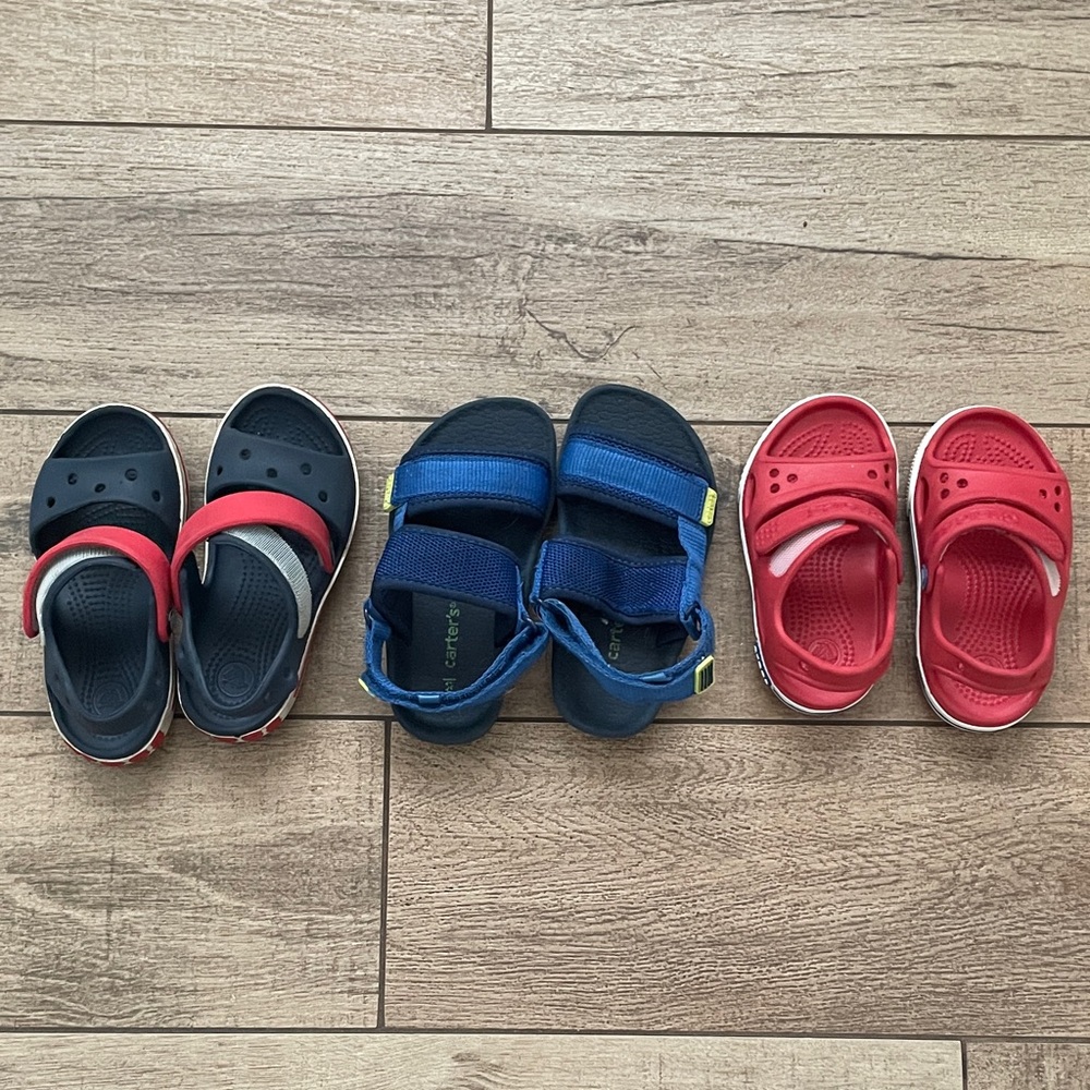 Stylish Kids' Sandals Trio - Red, Blue, and Navy Blue
